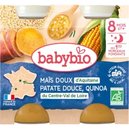 Пюре Babybio органічне з кукурудзою, солодкою картоплею та кіноа для дітей від 8 місяців, 200 г*2 шт, 51036