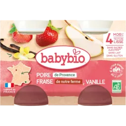 Пюре Babybio органічне з груші, полуниці та ванілі для дітей від 4 місяців, 130 г* 2 шт, 51080