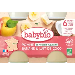 Пюре Babybio органічне з яблука, банану та кокосу для дітей від 6 місяців, 130 г*2 шт, 51097