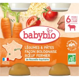 Пюре Babybio органічне з овочів, пасти болоньєзе та яловичини для дітей від 6 місяців, 200 г*2 шт, 51003