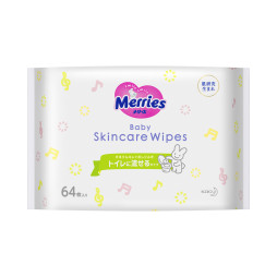 Вологі дитячі серветки Merries (Японія) Flushable / Змиваються запасний блок 64 шт