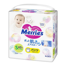 Трусики-підгузники дитячі Merries розмір S 4-8 кг / 62 шт (SJ)
