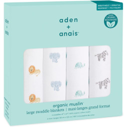 Набор пеленок из 4-х шт Aden + Anais (органический хлопок, 120*120 cм) Animal Kingdom, арт. ASWO40004