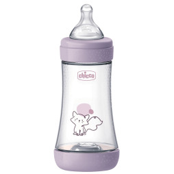 Бутылочка пластик Chicco PERFECT 5 Kitten, 240 мл, соска силикон, 2 м+, 20223.12.40