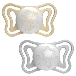 Пустышка Chicco Physio Light, силикон, 6-16 мес., 2 шт., люминесцентная (71038.41)