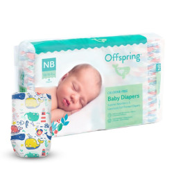 Підгузки Offspring Кити, розмір NB, до 4 кг, 56 шт. (DP-OI-FAT-NB56P-WTW)