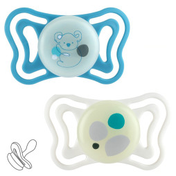 Пустышка Chicco PhysioForma Light, силикон, 16-36 мес., 2 шт., люминесцентная, 71086.40