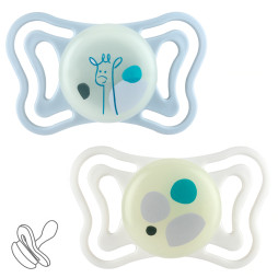 Пустышка Chicco PhysioForma Light, силикон, 2-6 мес., 2 шт., люминесцентная, 71088.41