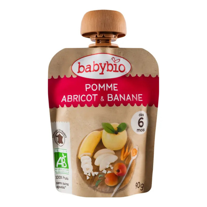 Пюре органічне Babybio з яблука, абрикосу та банана, 90 г, 54012 | KIOSK для МАМ