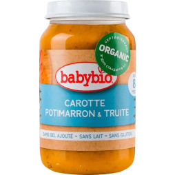 Пюре органічне Babybio з моркви, китайської гарбуза та форелі, 200 г, 51056