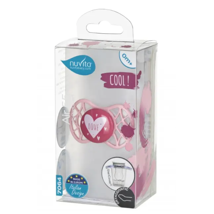 Силіконова ортодонтична пустушка Nuvita Air55 Cool Love, 0+ міс., рожевий (NV7064PR)