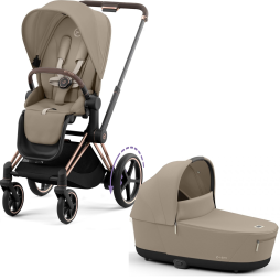 Коляска Cybex e-Priam 2 в 1 Cozy Beige на шасі Rosegold з електроприводом