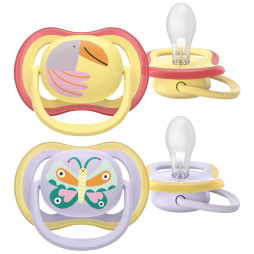 Пустушка Avent Ultra Air, 0-6 міс., 2 шт, дизайн для дівчат.