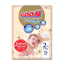 Підгузки Goo.N Premium Soft для дітей (розмір 2(S), 3-6 кг, 70 шт), арт. F1010101-153
