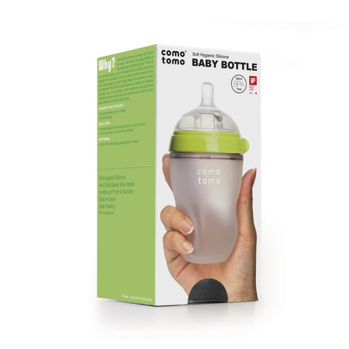 Антиколиковая бутылочка COMOTOMO 250 МЛ (GREEN / ЗЕЛЕНЫЙ), арт. 250G-EN, купить в KIOSK для МАМ, Киев