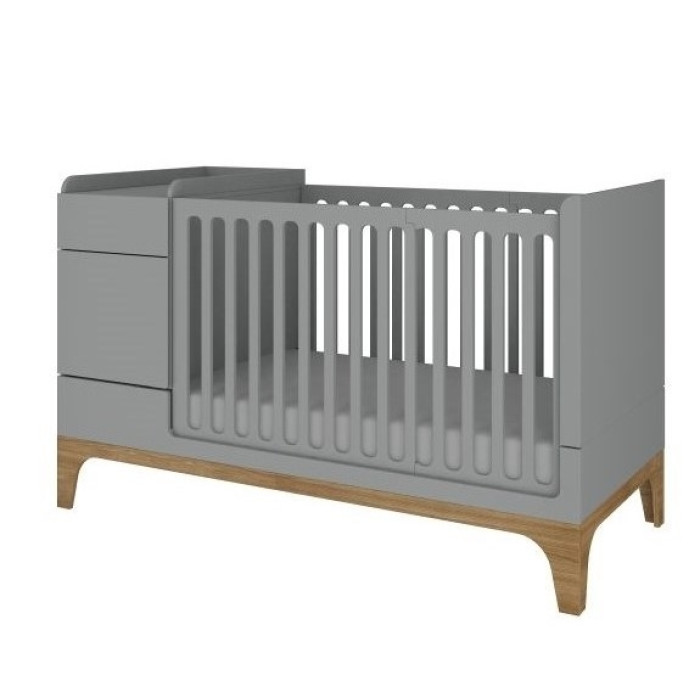 Детская кроватка трансформер Bellamy UP! Grey с комодом и матрасом — 3 в 1, серый, (0-7 лет)