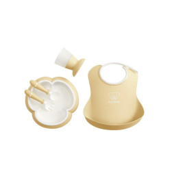 Babybjorn - Столовий набір Powder Yellow (кухоль + м'який нагрудник + тарілка + ложка та вилка), арт. 7317680700667