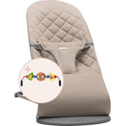 Крісло-шезлонг BabyBjorn Bouncer Bliss Cotton, Sand Gray (пісочно-сірий) + Іграшка Googly Eyes, арт. 7317686060178