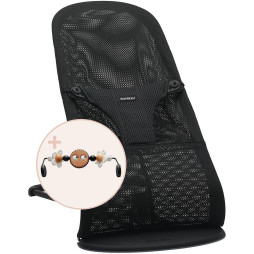 BabyBjorn - Крісло-шезлонг Bouncer Bliss Mesh, Black + Іграшка Googly Eyes Black and White, арт. 7317686060253