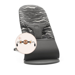 BabyBjorn - Крісло-шезлонг Bouncer Bliss Cotton, Antracyt/Landscape Print + Іграшка Googly Eyes Black and White, арт. 7317686060277