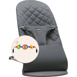 BabyBjorn - Крісло-шезлонг Bouncer Bliss Cotton, Anthracite (антрацит) + Іграшка Googly Eyes, арт. 7317686060215